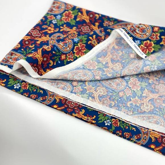 VTG Pasley Fabric Cotton 1 yard Blue And Multicolor - Picture 4 of 6